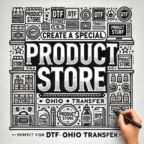 Product store design showcasing shelves, products, and a retail setting, perfect for DTF transfers by Ohio Transfer